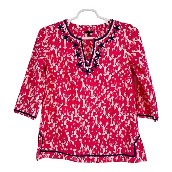 Lobster Tops - Talbots Lobster Tunic Women’s M Pink Embroidered Starfish Beach Cover Up Summer